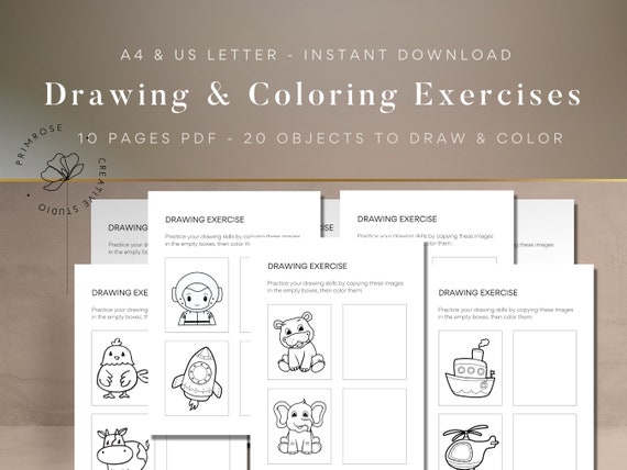 Kids Printable Activity Drawing and Coloring Exercises for | Etsy
