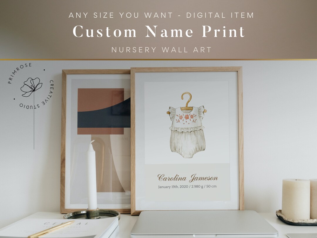 Custom Name Print Personalized Nursery Wall Art, Decor With Custom Name