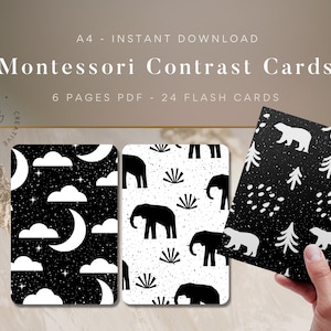 Digital High Contrast flash cards for babies -  Montessori Sensory Cards for newborns, Black white Montessori flashcards, Gift for newborn