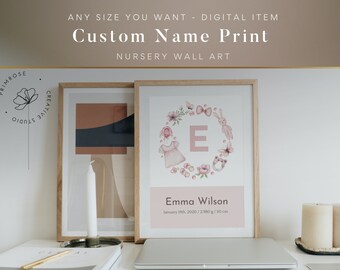 Custom Name Print - Personalized Nursery Wall art, Decor with custom name, Customized Baby art, Baby shower gift, Gift for new parents