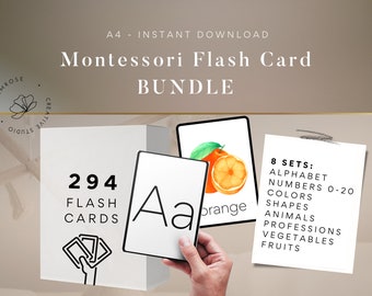 Digital Flash card Bundle - Montessori bundle set of printable flashcards, Homeschool, School and Preschool toddler learning educational