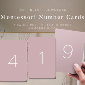 DIGITAL MONTESSORI NUMBERS - Minimalistic number 0-20 flash cards, Homeschool, School and Preschool toddler learning educational cards