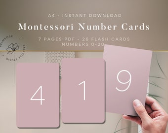 DIGITAL MONTESSORI NUMBERS - Minimalistic number 0-20 flash cards, Homeschool, School and Preschool toddler learning educational cards