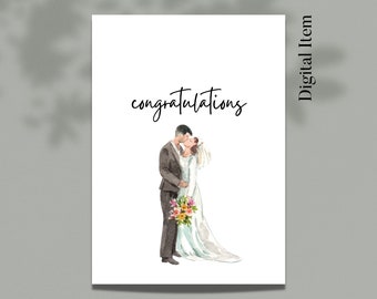 Wedding Congratulations Card, Digital Printable, Download, Wedding Card, Happy Wedding, Wedding Gift, Wedding Greeting Card, Married Couple