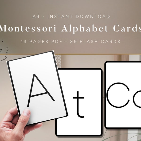 Digital Montessori Alphabet flash cards - Alphabet printable flashcards, Homeschool, School and Preschool toddler learning educational cards