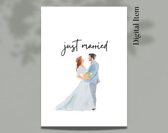 Just Married Card, Digital Printable, Download, Wedding Card, Happy Wedding, Wedding Gift, Wedding Greeting Card, Married Couple