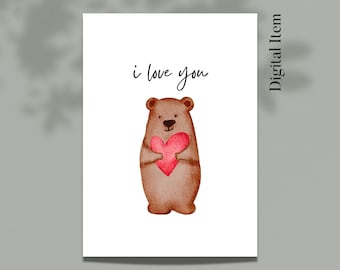 Valentines Day Card, Digital Printable, Download, Love Gift, I love you Card, Valentines Card, Love Card