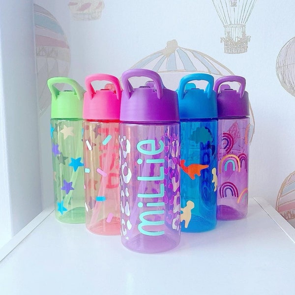 Personalised water bottle, school bottle, gift, children’s bottle, plastic bottle, straw bottle