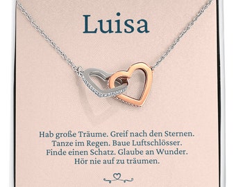 Geschenk für Mädchen, Mädchen Halskette, Geschenk für Teenager Mädchen, Hör nie auf zu träumen Verbundene Herzen Halskette