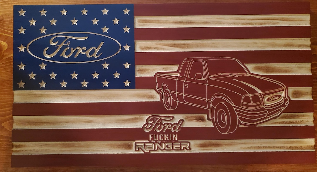 Etched Wooden Ford Ranger Flag: American Truck Art (11.25