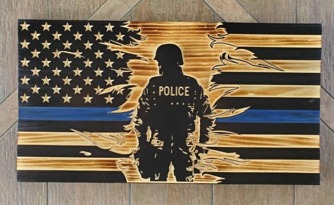 Thin Blue Line Rustic Tattered Police Flag. 11.25 X 21 Back the Blue