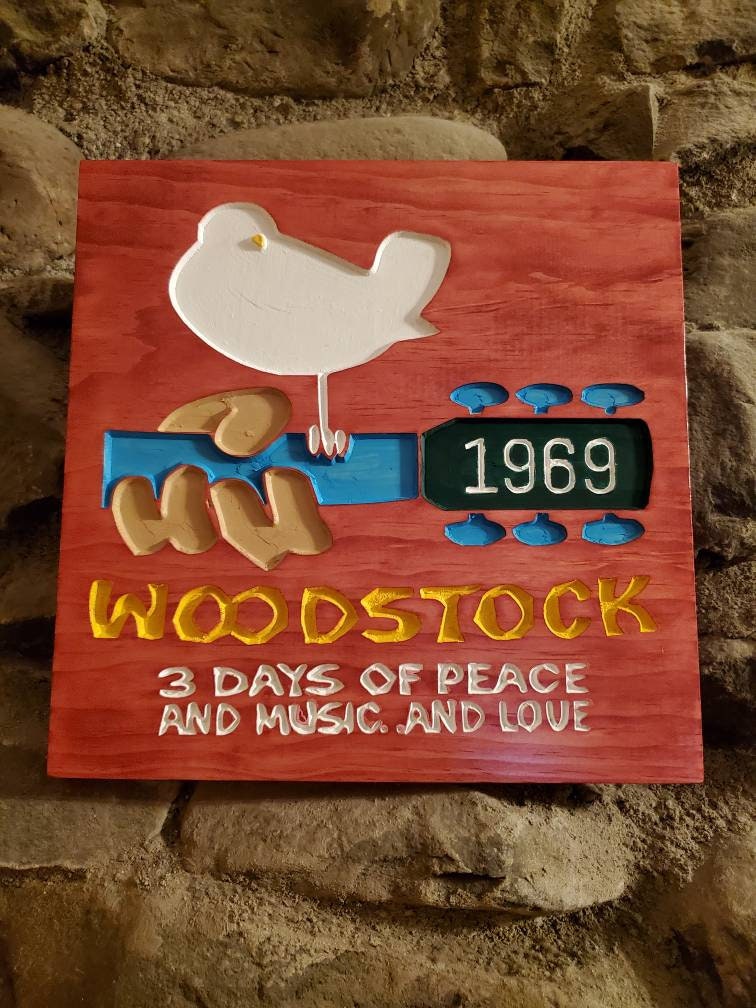 Woodstock vintage sign. Solid wood etched 11.25" by 11.25" Music enthusiasts gift. Classic rock. Hippie lovers gift. Peace and love. Vintage