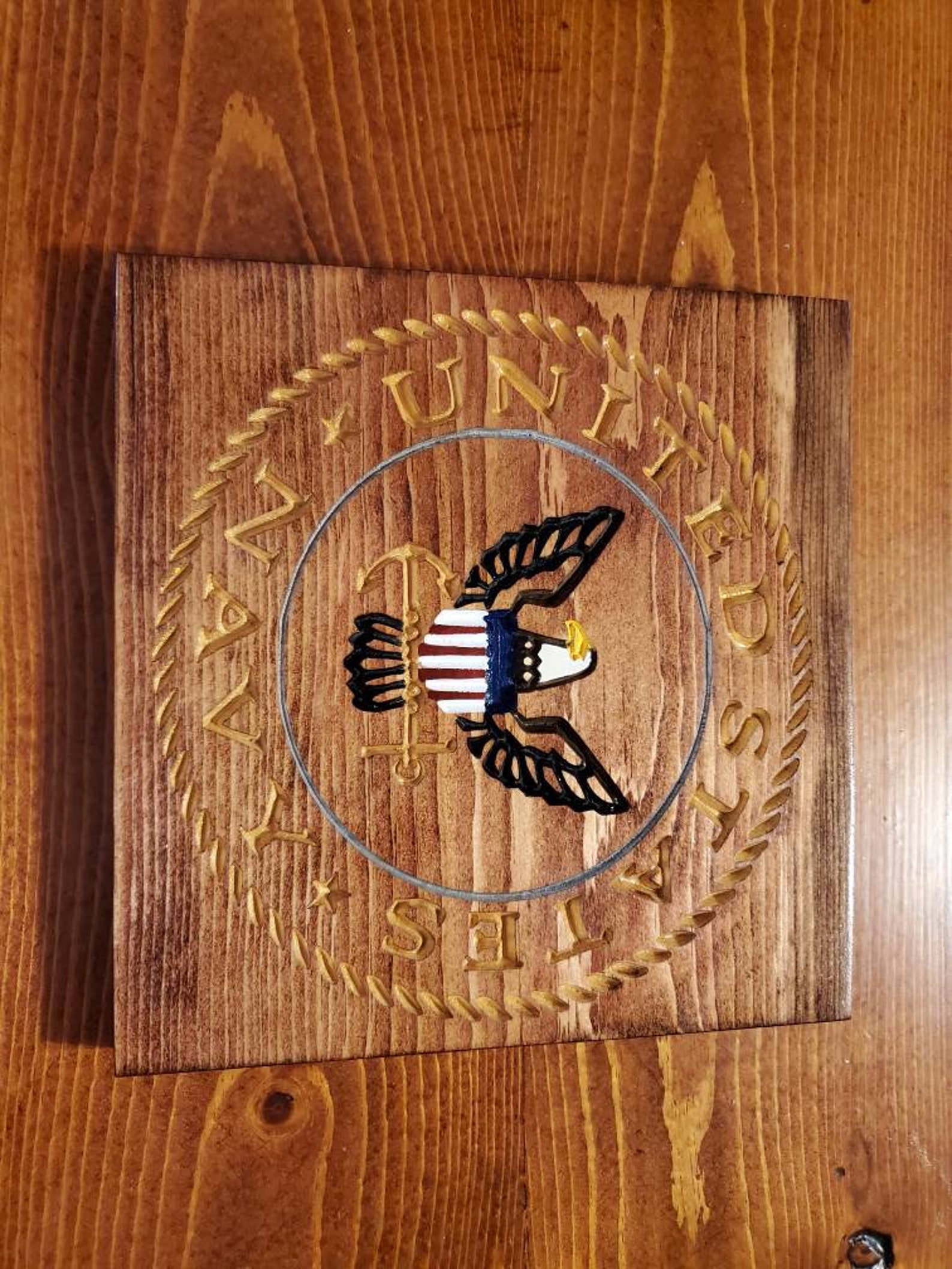 US Navy Carved Wooden Wall Logo 8 inch by 8 inch. Etsy