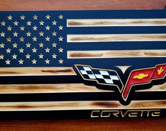 American Corvette wooden flag. Corvette flag. Garage wall decor. Racing flag. Corvette owners gift. Men&#39;s gift. Mancave decor. Car shop.