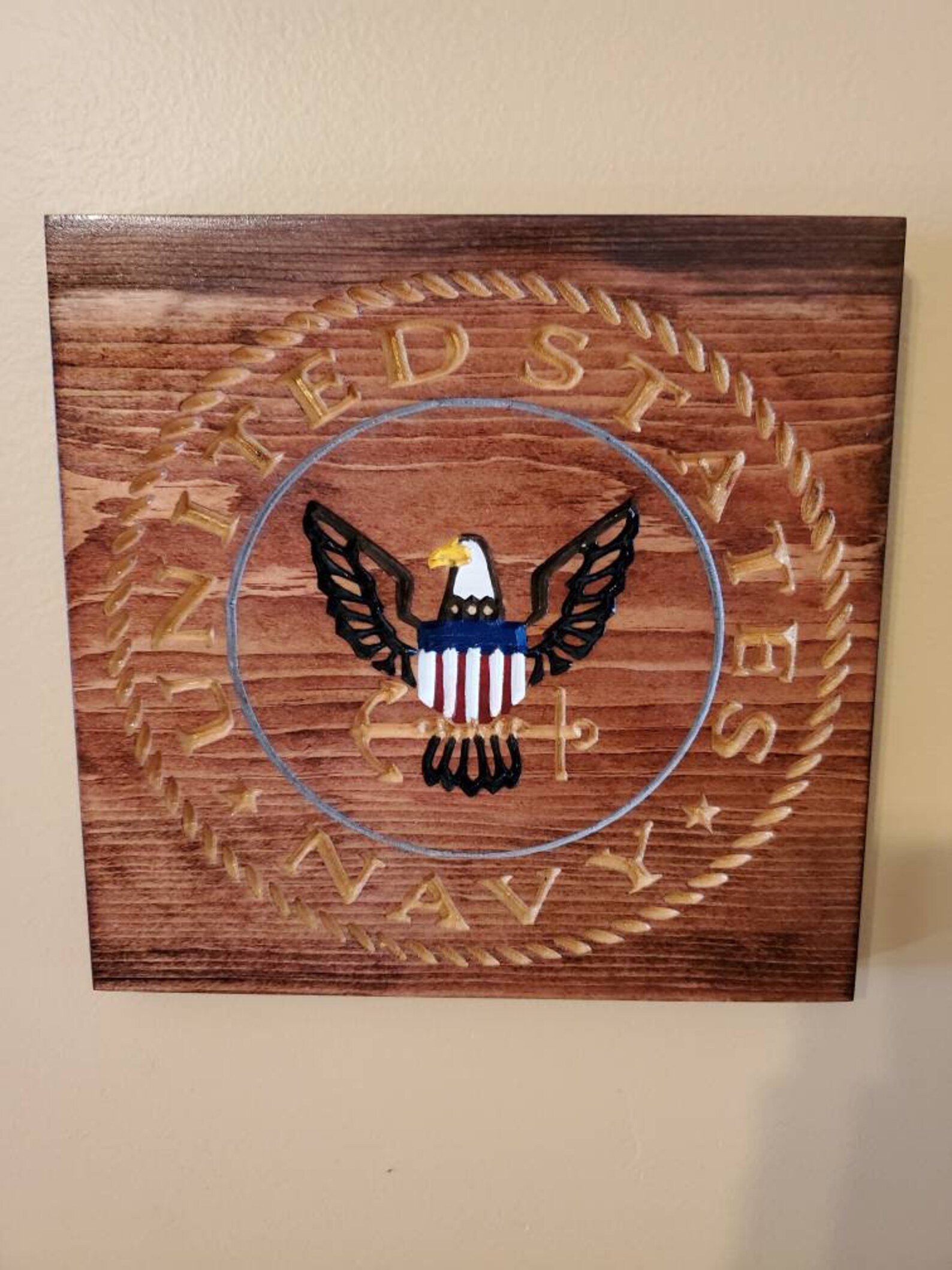 US Navy Carved Wooden Wall Logo 8 inch by 8 inch. Etsy