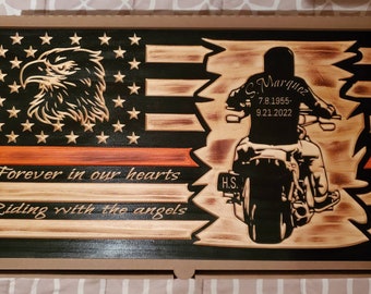 Motorcycle In Memory Flag. Custom motorcycle flag. Memorial Flag. Memorial Plaque. Motorcycle Riders Flag. Wooden Motorcycle Memorial Plaque