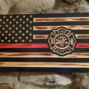 Firemans flag, wooden etched. Maltese cross.