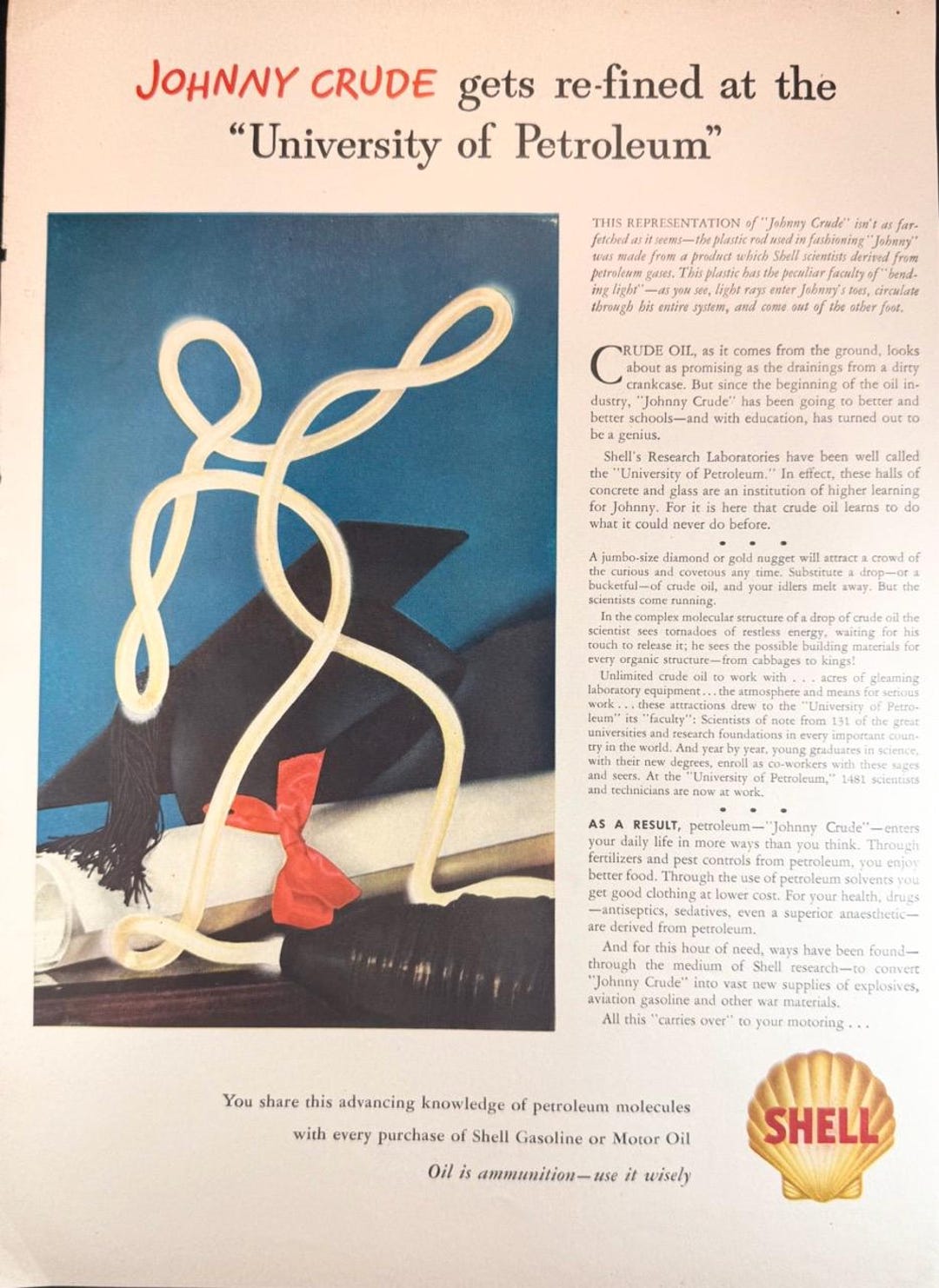 Johnny Shell 1942 Shell Oil Johnny Crude University of Petroleum Ad Vintage Print - Etsy