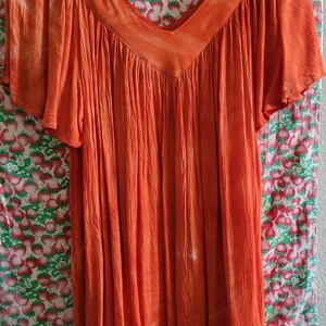 Vintage women's tye dye orange hippie blouse/ beaded embroidery/ boho women's tunic