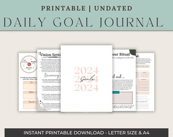 Empower 2024:Goal Setting Journal & Vision Board Kit Backed by research, boost success with daily goals and customizable vision board bundle