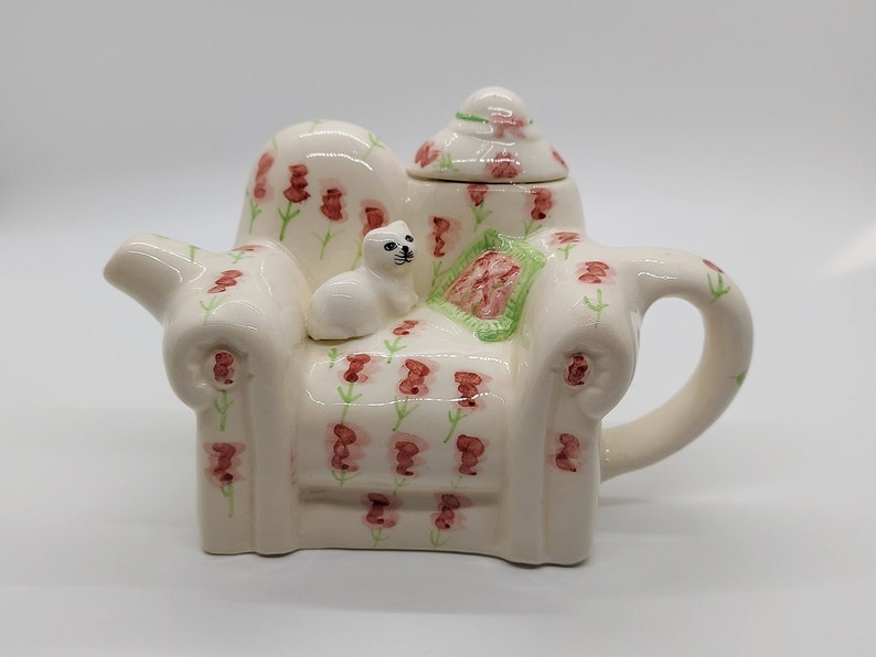 Vintage Teanee Teapot Cardinal Inc Cat on Sofa Teapot Etsy
