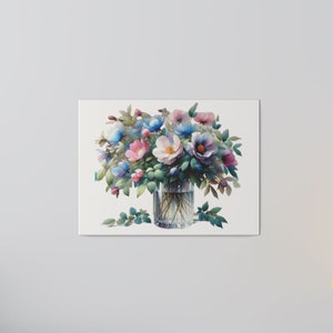 Matte Canvas, Stretched 0.75&quot;, Mixed  Watercolor Flowers In A Vase, Floral Arrangement In A Vase, Canvas Wall Art, Housewarming Gift
