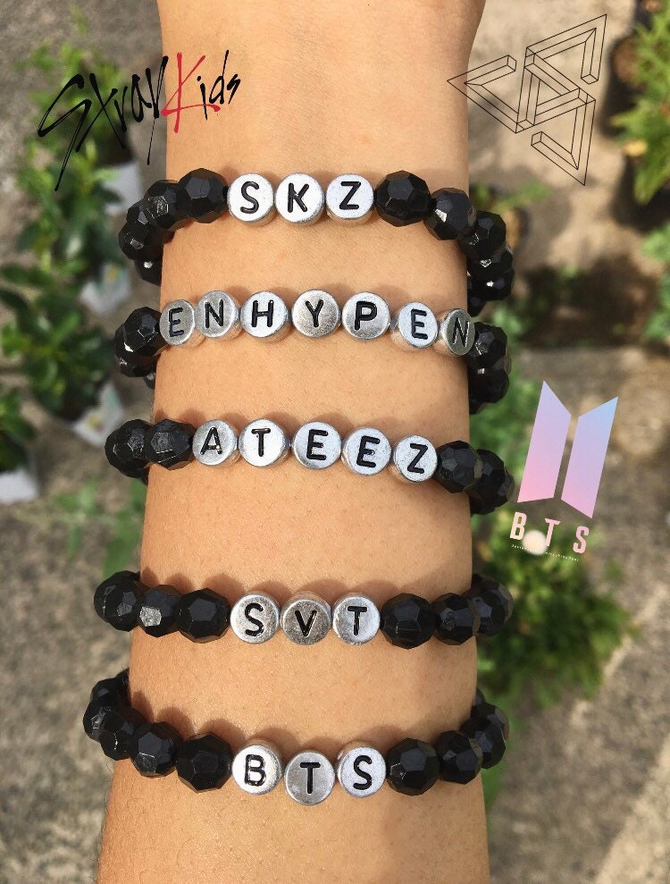 Black and silver Kpop beaded bracelets BTS SKZ Stray Kids Etsy