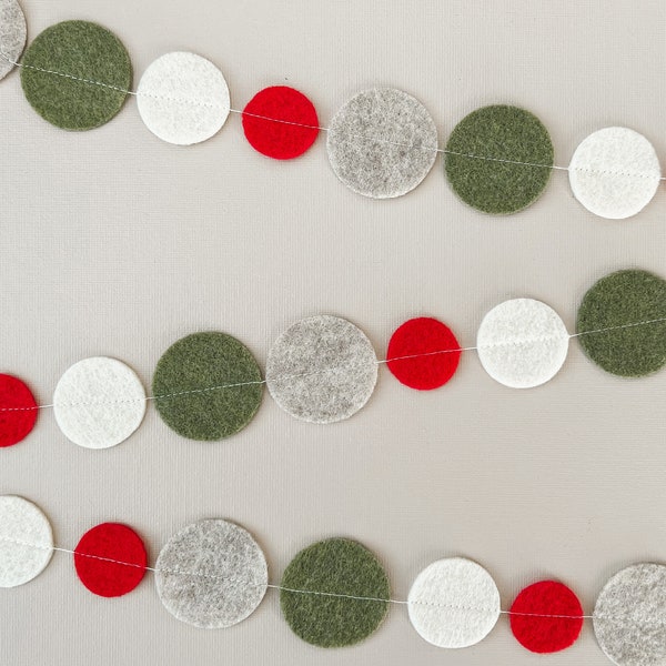 Red, Green, Creamy White, and Oatmeal Color Circle Felt Garland and Banner | Christmas Decoration | Reusable | Confetti Garland | Dot Banner