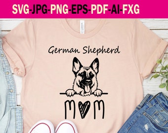 German Shepherd Mom Svg. Digital Design, Cricut File. Dog Mom Svg For T-Shirt. German Shepherd Dog Love. Svg Png Pdf Jpg Ai Eps Fxg File.