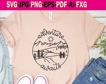Adventure Awaits svg, Adventure Svg, Mountain Svg, Camping Svg, Camp Svg, pdf,  png, jpg file. Hiker Svg. Naturel love svg.