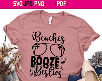 Beaches Booze and Besties svg, png, pdf, jpg. Summer Funny SVG, Beaches Svg Png Pdf File. Girls Vacation svg, Summer Tank Top svg. Beach svg