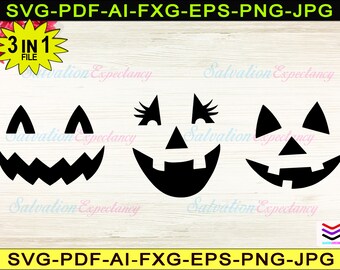 3 Pcs Halloween Pumpkin Svg Files. Halloween 3 in 1 Svg Png Pdf Eps Ai Jpg Fxg files. Halloween Pumpkin Silhouette, Clipart, Cutting Files.
