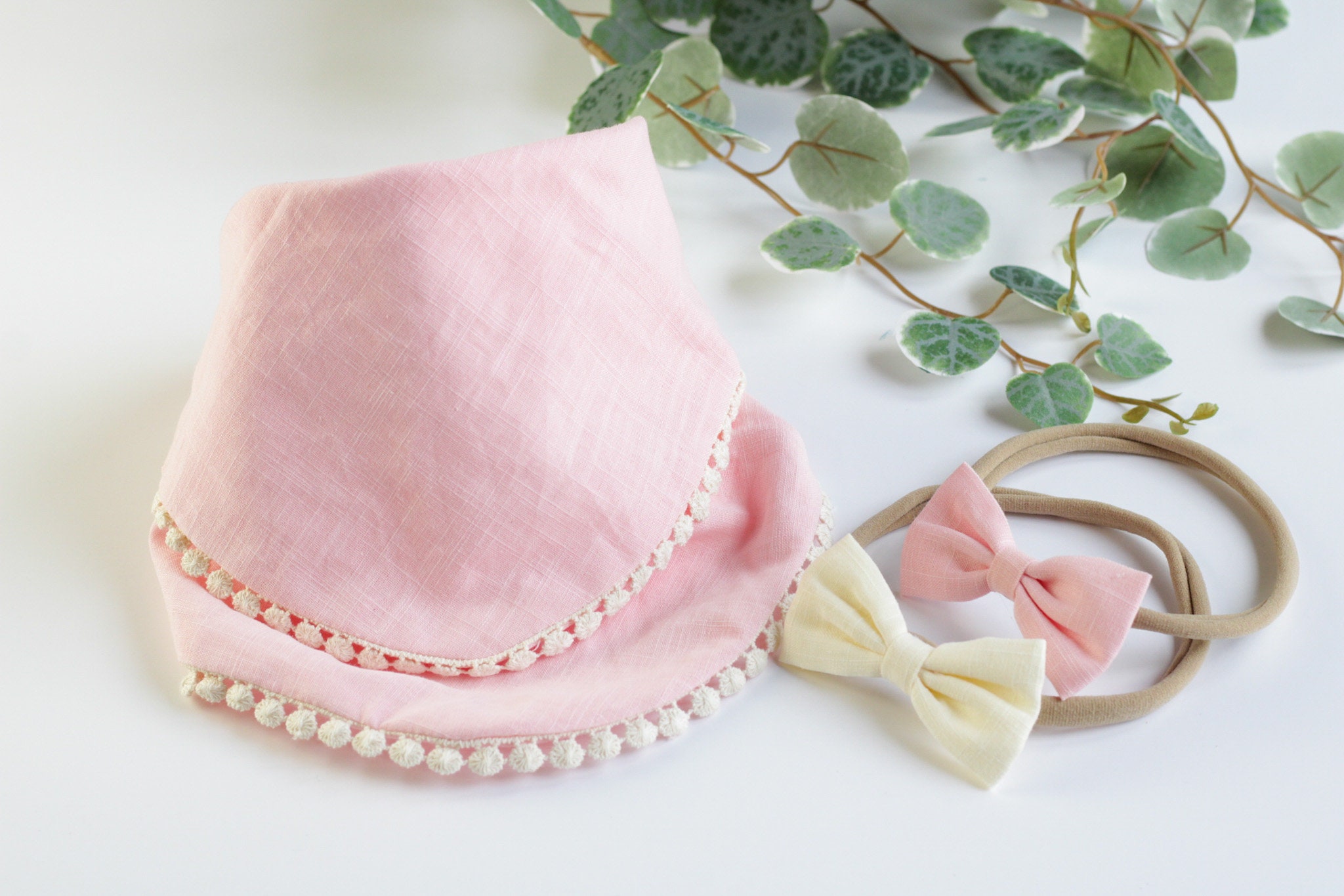 Muslin Bib w/ Two Matching Baby Bow Headbands Baby Muslin Etsy