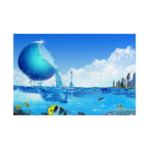 Frutiger Aero Poster – Surreal Globe Cybercore Ocean Art Print | Futuristisches Y2K Ästhetisches Wanddekor | Glänzende Aquamarine Illustration