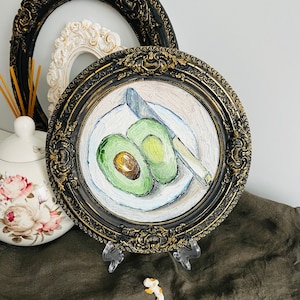 Avocado Painting Still Life Art Avocado Vintage Art Original Painting Food Painting Oil Painting Small Art Framed Painting