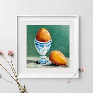 Egg Painting Original Oil Painting Food Art Egg Food Art Small Painting Still Life Kitchen Art Farm Painting Culinary Art image 2