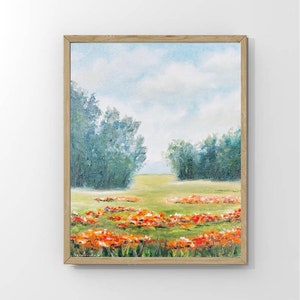 Flower Meadow Original Painting Tree Landscape Field Painting Small Paintings Wildflowers Oil Paintings Nature 9 by 11 inch