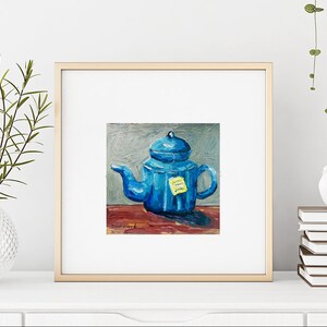 Tea Painting Still Life Original Art Teapot Painting Oil Impasto Artwork 6 by 6 inches image 6