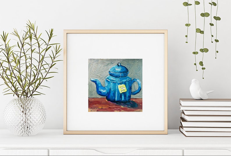 Tea Painting Still Life Original Art Teapot Painting Oil Impasto Artwork 6 by 6 inches image 6