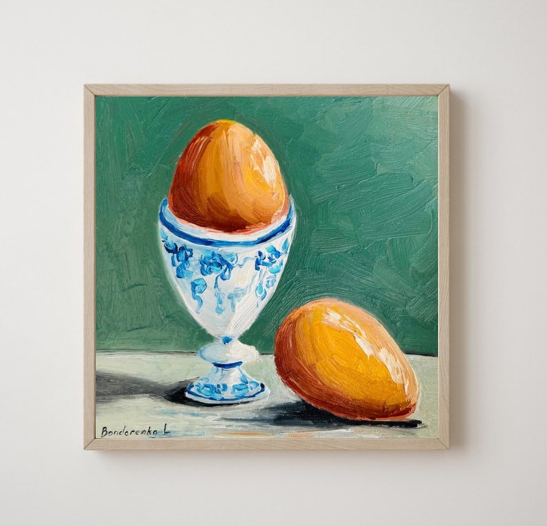 Egg Painting Original Oil Painting Food Art Egg Food Art Small Painting Still Life Kitchen Art Farm Painting Culinary Art image 1