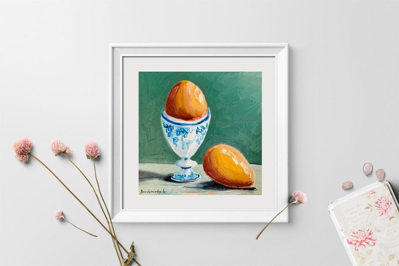 Egg Painting Original Oil Painting Food Art Egg Food Art Small Painting Still Life Kitchen Art Farm Painting Culinary Art image 2