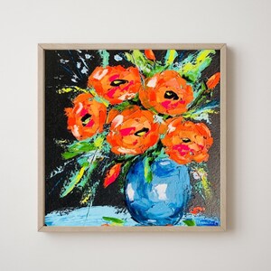 Poppy Painting, Original Art, Floral Canvas, Flower Painting, Poppies, Oil Painting, Impasto, 14 x 14 inches