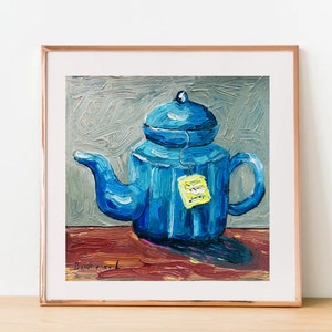 Tea Painting Still Life Original Art Teapot Painting Oil Impasto Artwork 6 by 6 inches image 3