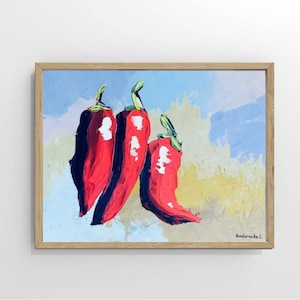Paprika Malerei Food Original Art Malerei Paprika Art Impasto Pepper Ölgemälde 18 x 25 cm