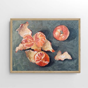 Tangerine Painting Original Artwork Citrus Mandarin Orange Kitchen Wall Art Fruit Still Life Oil Painting Clementine Painting