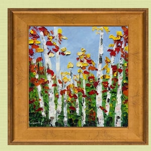 Malowanie brzozy Drzewa Oryginalna sztuka Aspen Brzozy Malowanie olejne Impasto Artwork 8 na 8 cali