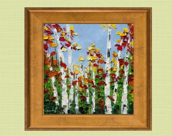 Birch Tree Painting Trees Original Art Aspen Birch Trees Oil Painting Impasto Artwork 8 by 8 inches