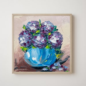 Hydrangea Painting Flowers Original Art Hydrangea Oil Painting Flowers Impasto Hydrangea Art 8 by 8 inches
