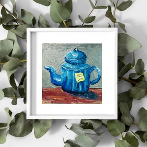 Tea Painting Still Life Original Art Teapot Painting Oil Impasto Artwork 6 by 6 inches image 7