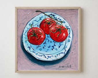 Tomato Painting Kitchen Original Art Vegetable Art Still Life Oil Painting Impasto Food Artwork